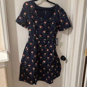 Modcloth Navy Blue Midi Dress with Festive Print